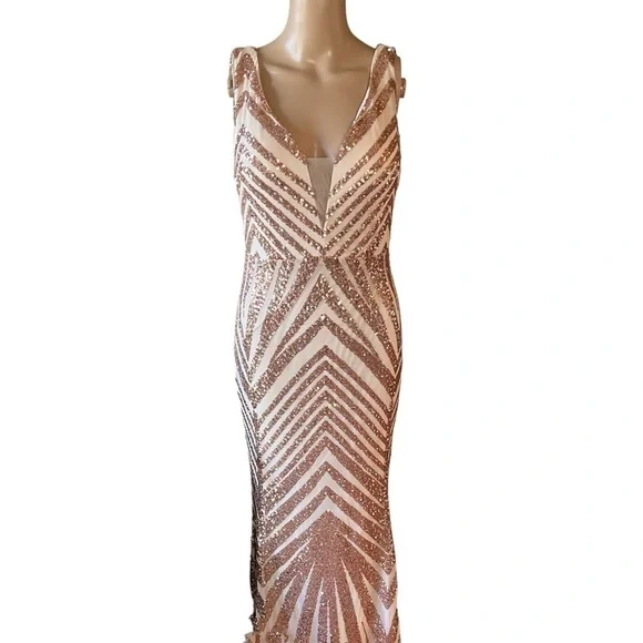 Evening prom evening formal mermaid trumpet gown with gold sequins size L - Picture 1 of 9